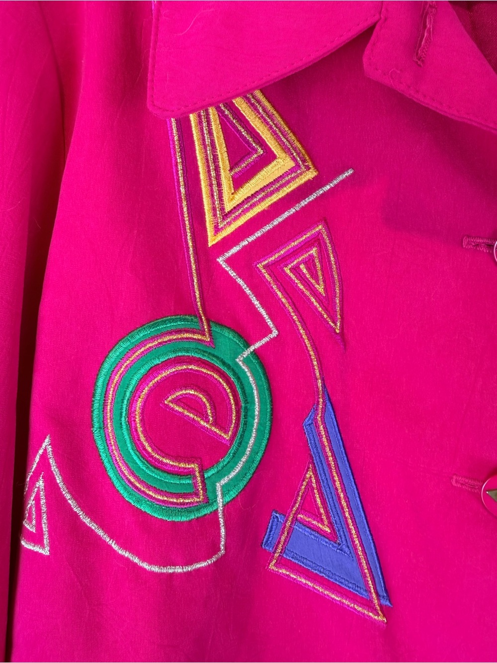City Girl Hot Pink Embroidered Button-Front Jacket Size Large Petite - Picture 3 of 8